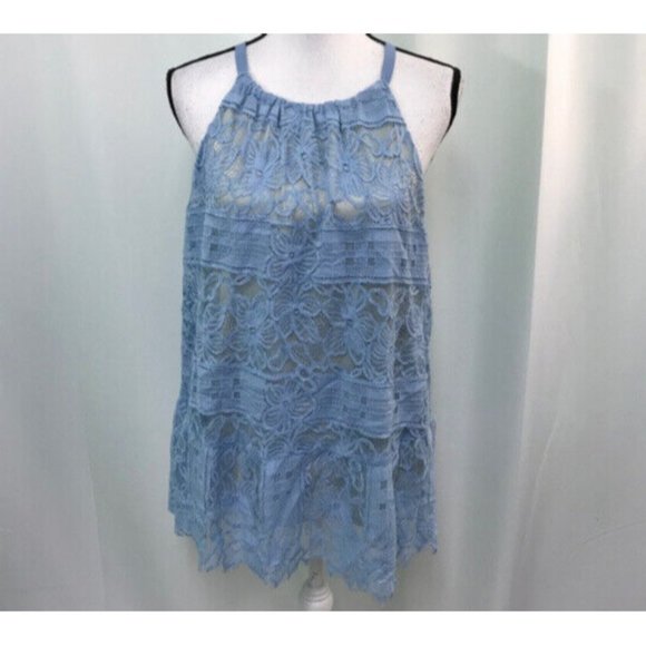 Alfani Tops - NWT Alfani Womens Light Blue Lace Overlay Halter Blouse 12